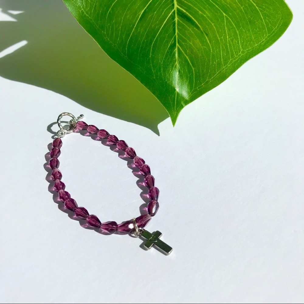Handmade purple beaded adjustable bracelet